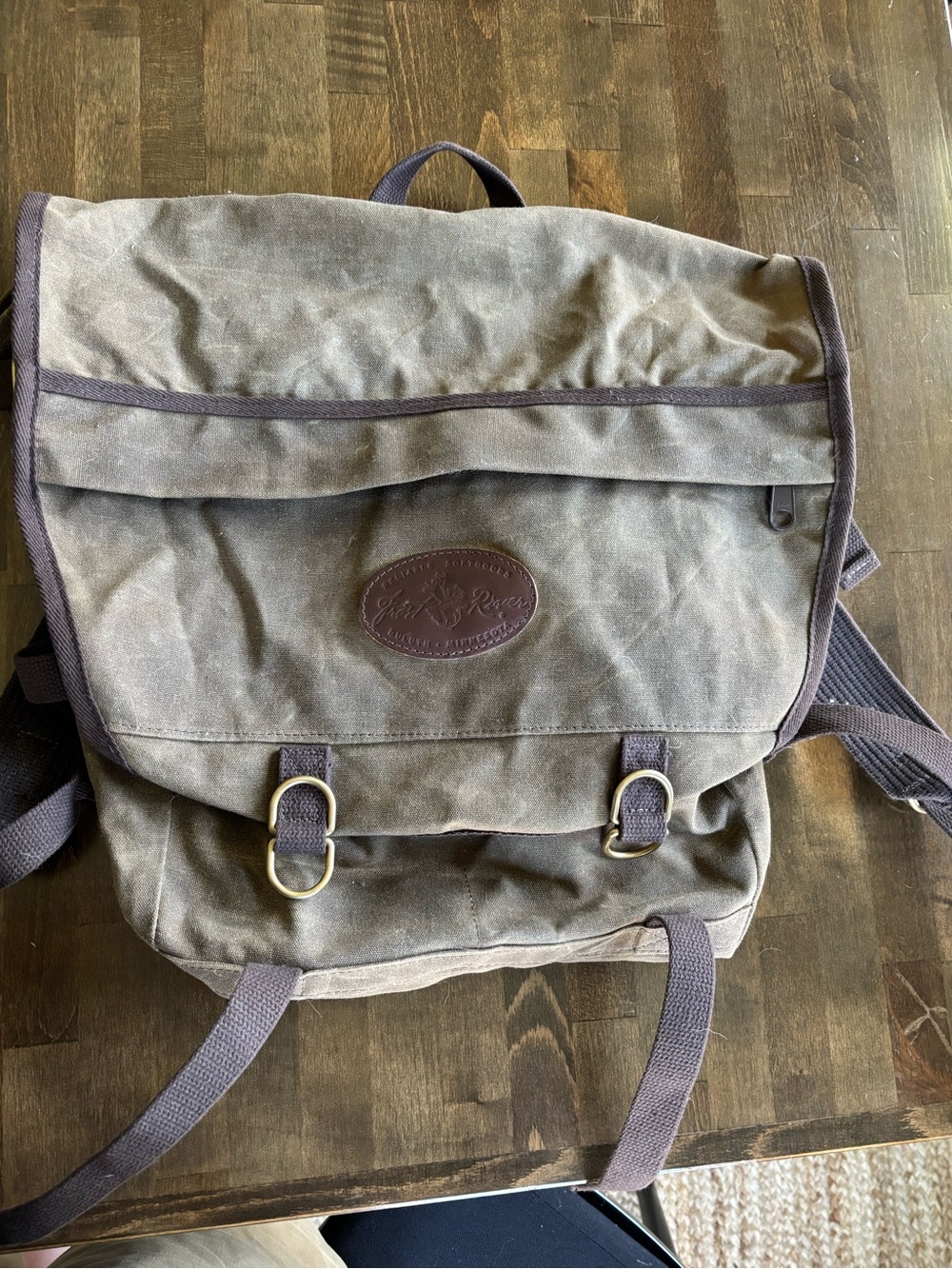 Field & Stream Olive Canvas Backpack with Dark Brown Trim